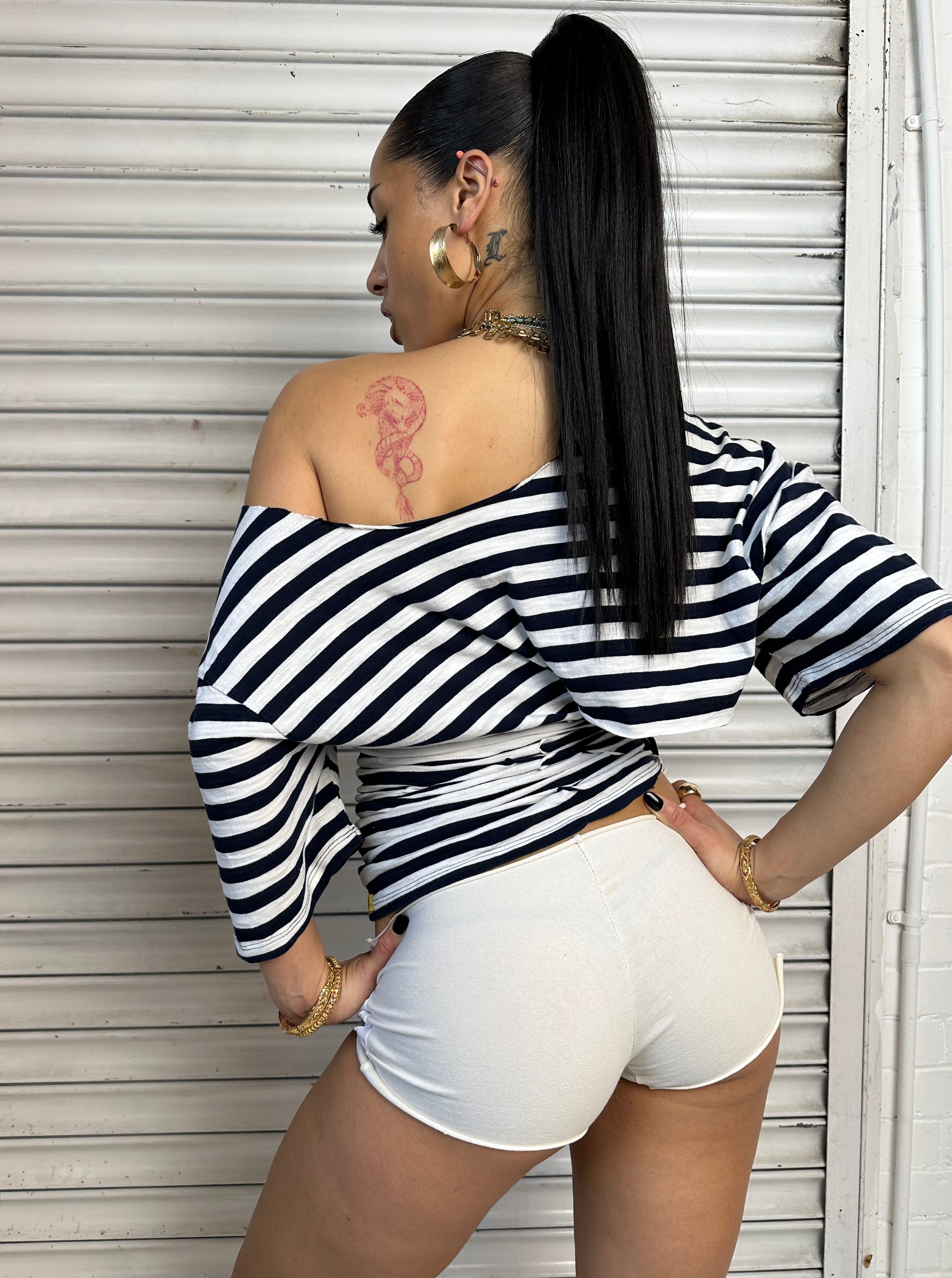 Navy Stripe Fringe Tee (XS)