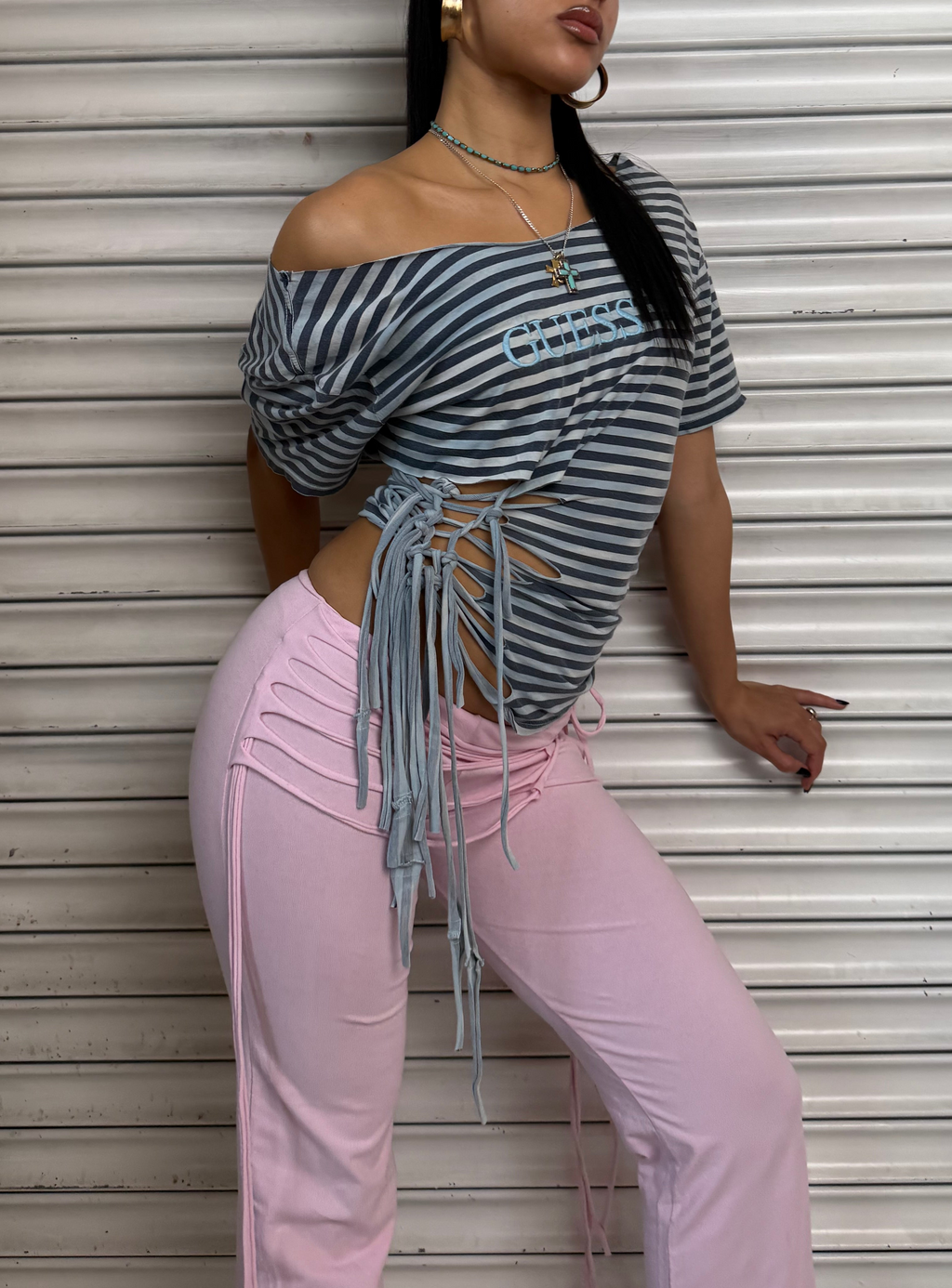 Blue Stripe Fringe Tee (S)