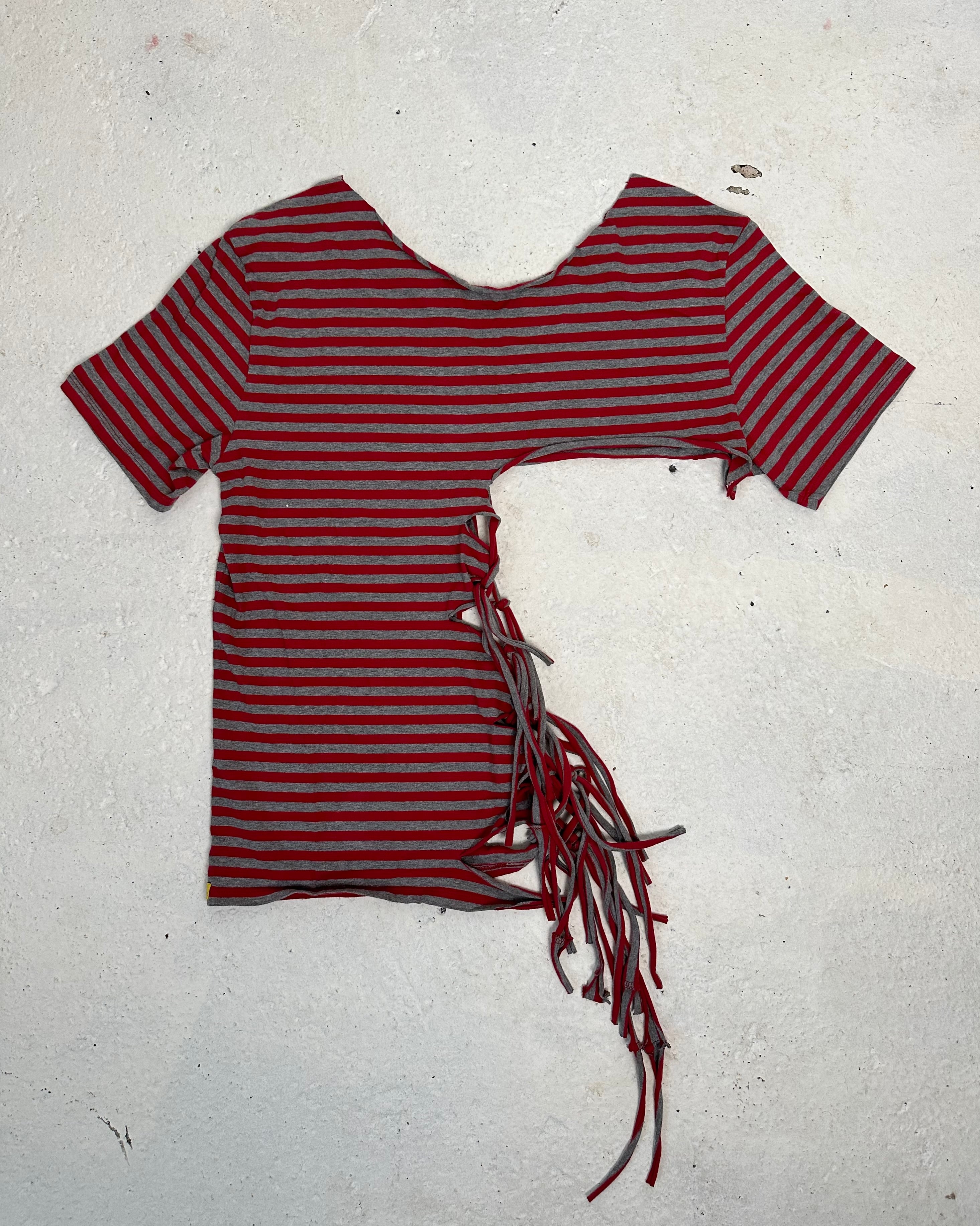 Red/Grey Stripe Fringe Tee (XS)