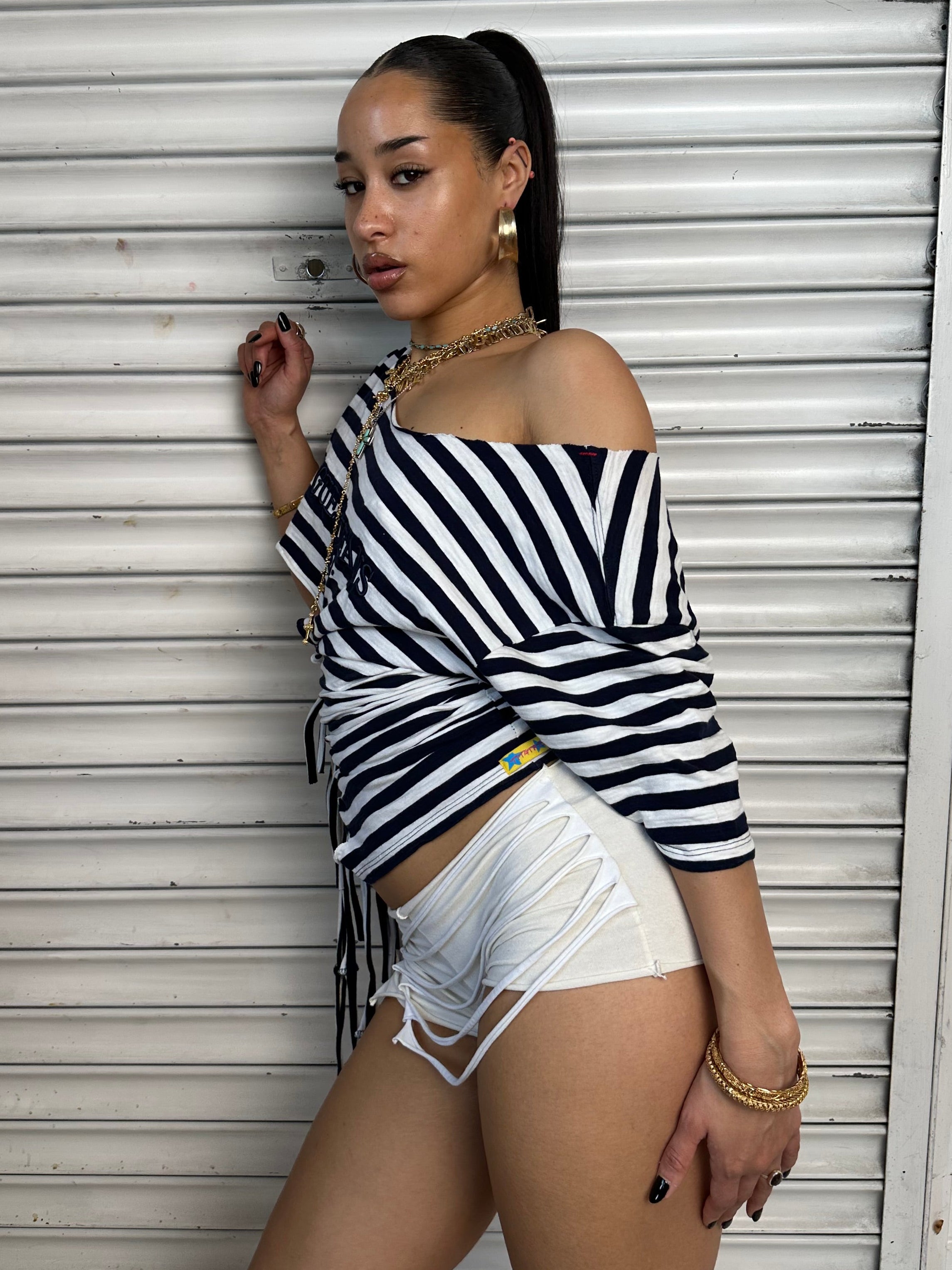 Navy Stripe Fringe Tee (XS)